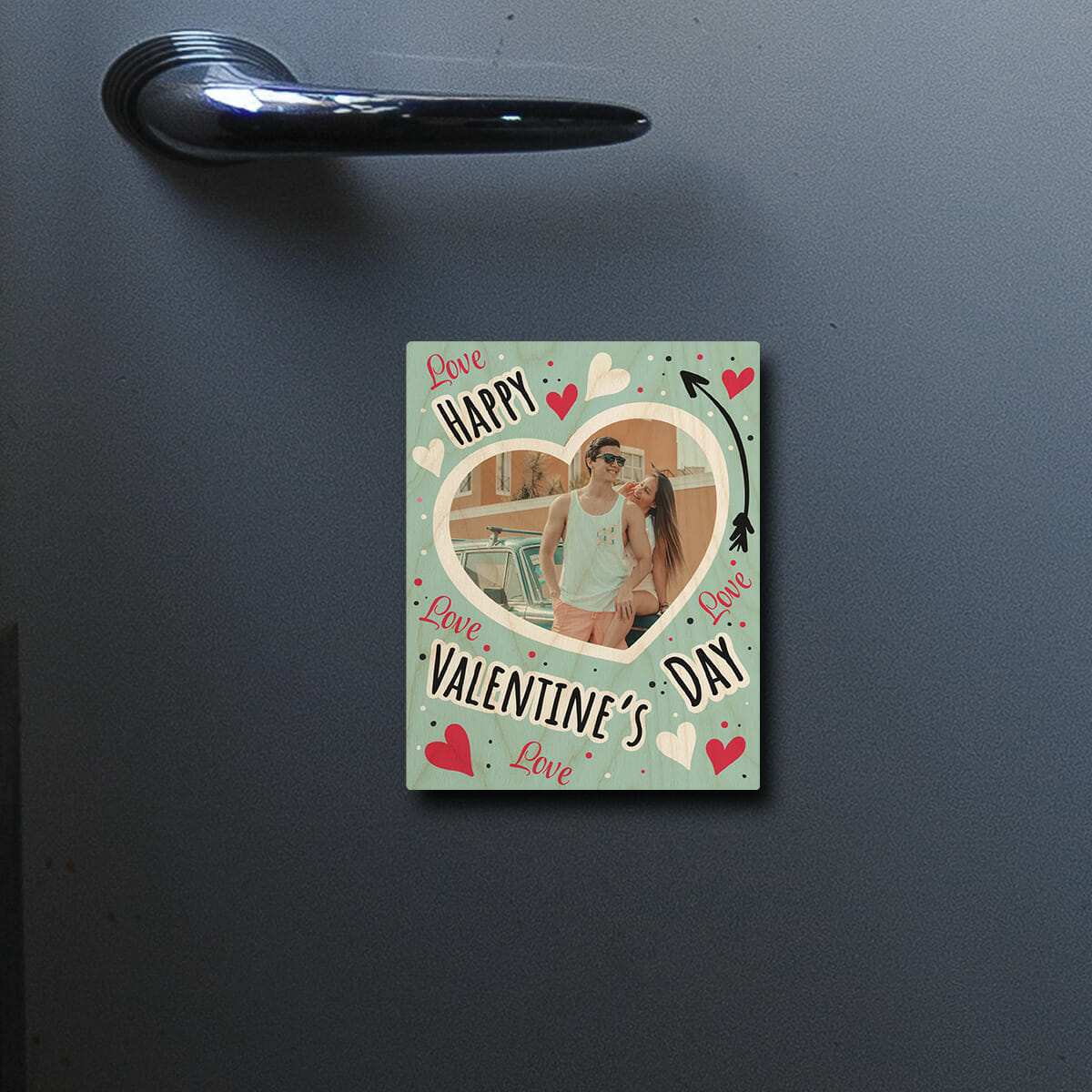 Valentine Doodle Fridge Magnet in Wood with Mint Green Photo - Sblossom