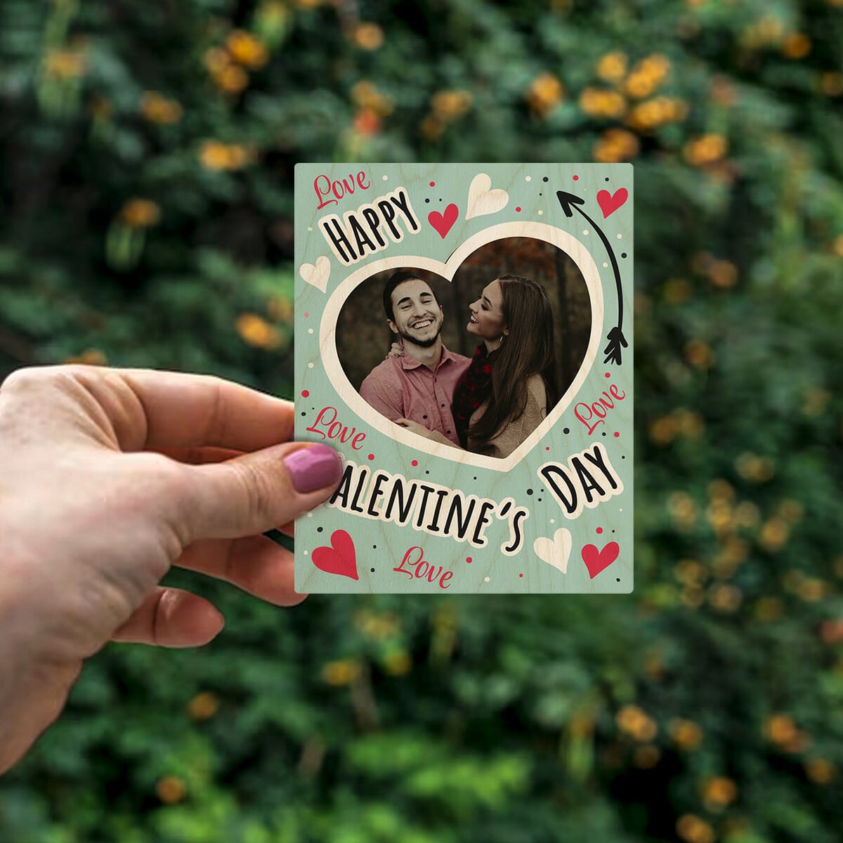 Valentine Doodle Fridge Magnet in Wood with Mint Green Photo - Sblossom