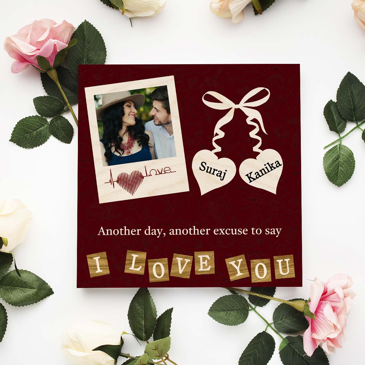 Valentine Photo Frame for Couples in Wood with Heart Design - Sblossom