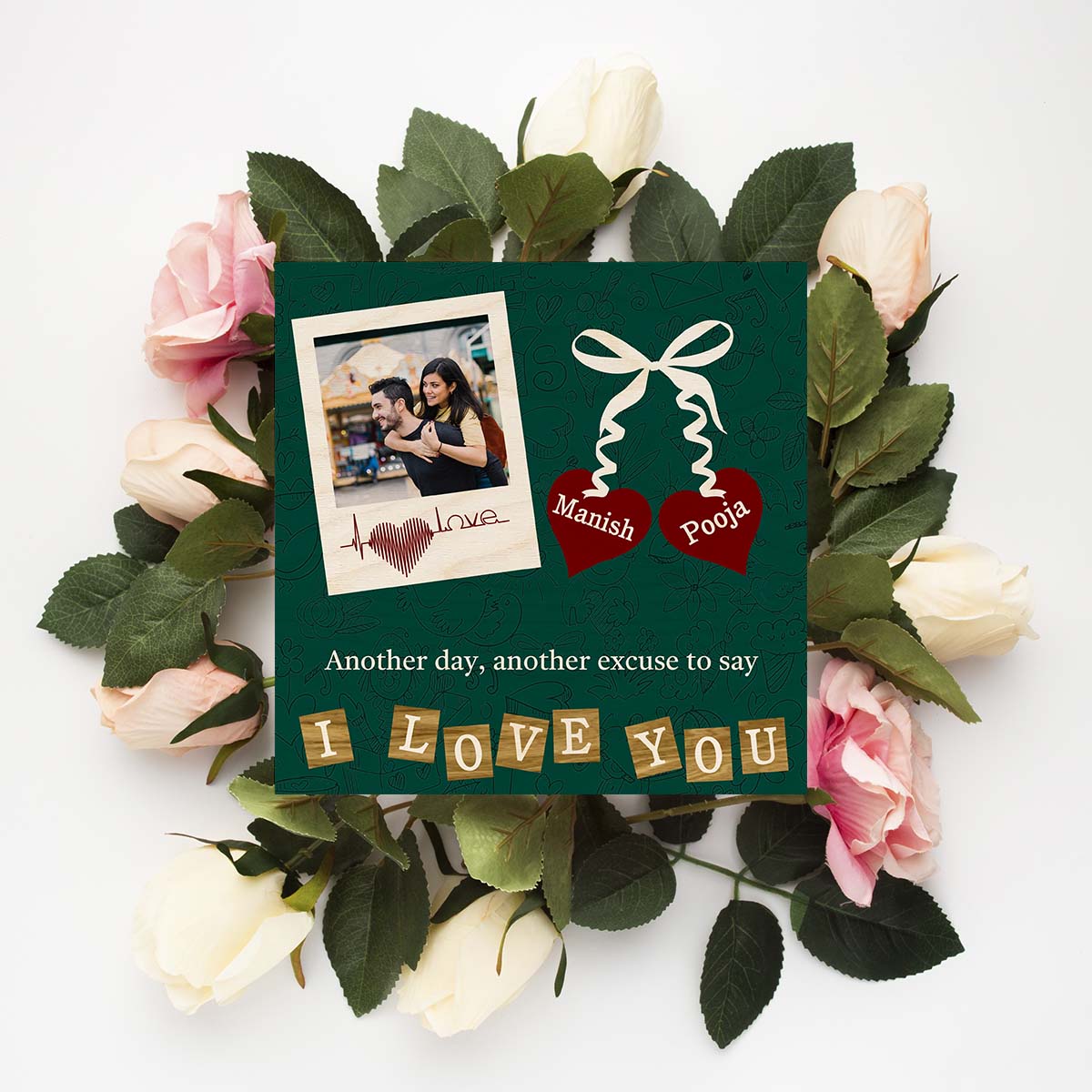 Valentine Photo Frame for Couples in Wood with Heart Design - Sblossom