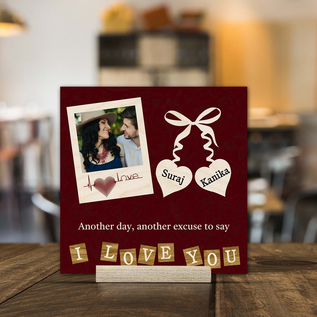 Valentine Photo Frame for Couples in Wood with Heart Design - Sblossom