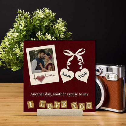 Valentine Photo Frame for Couples in Wood with Heart Design - Sblossom