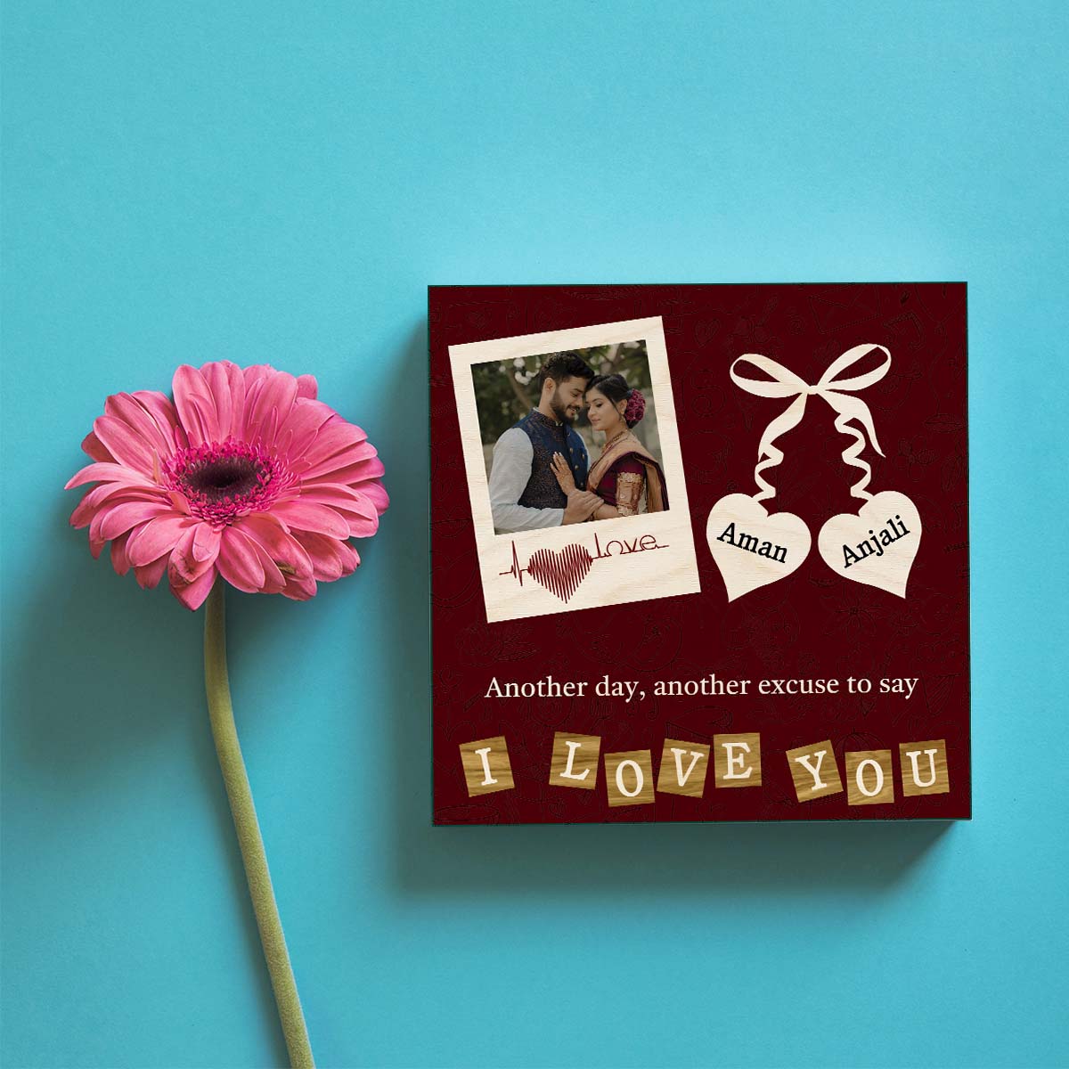 Valentine Photo Frame for Couples in Wood with Heart Design - Sblossom