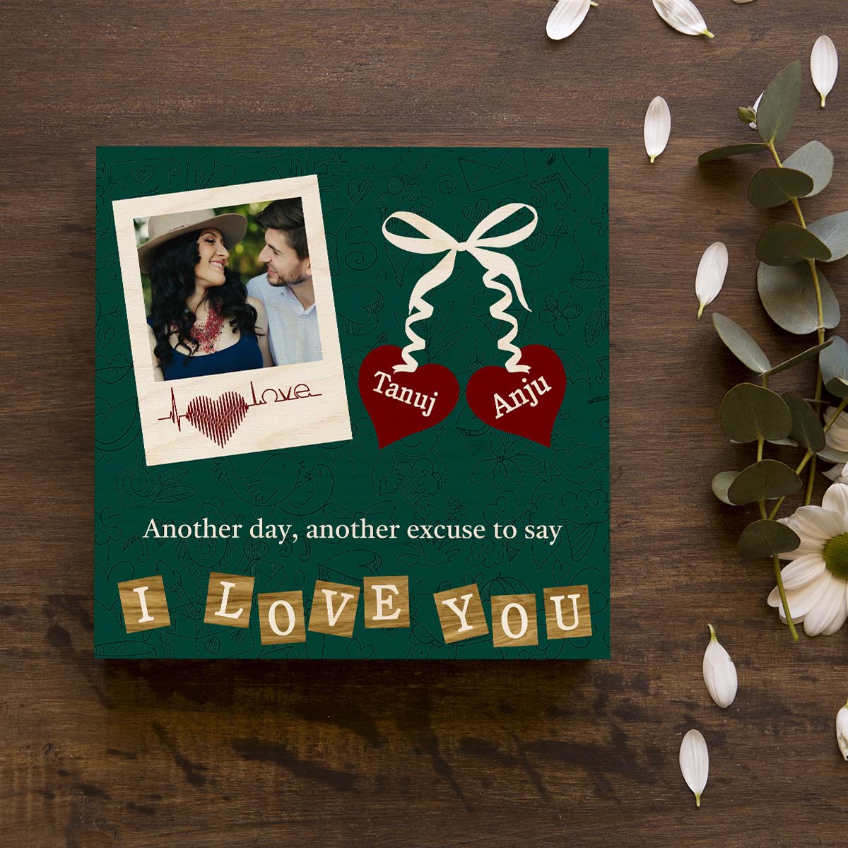 Valentine Photo Frame for Couples in Wood with Heart Design - Sblossom