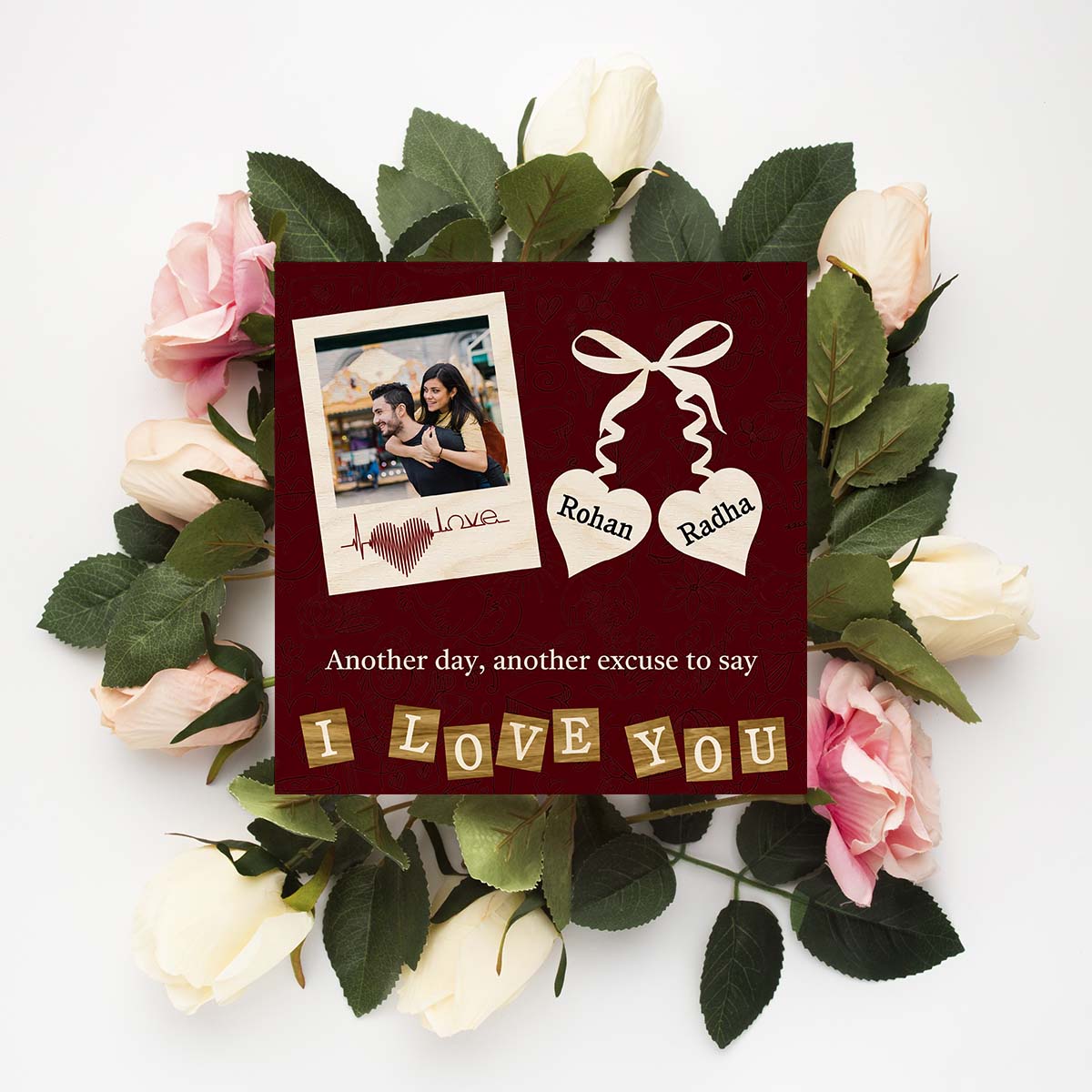 Valentine Photo Frame for Couples in Wood with Heart Design - Sblossom