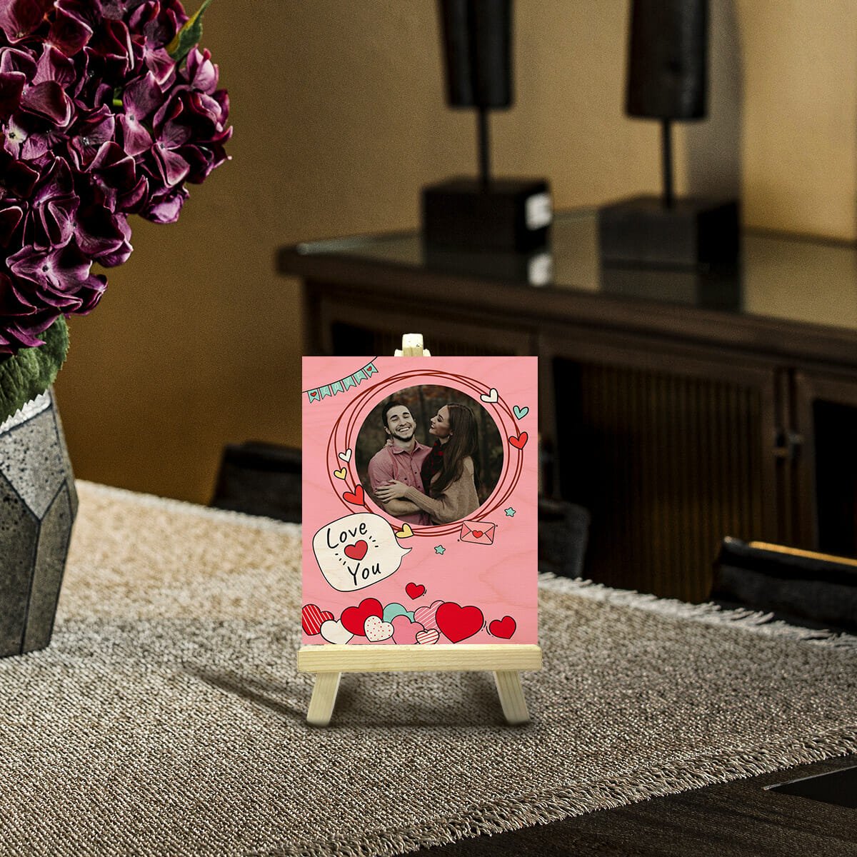 Valentine Photo Print with Stand in Wood and Personalized Picture - Sblossom