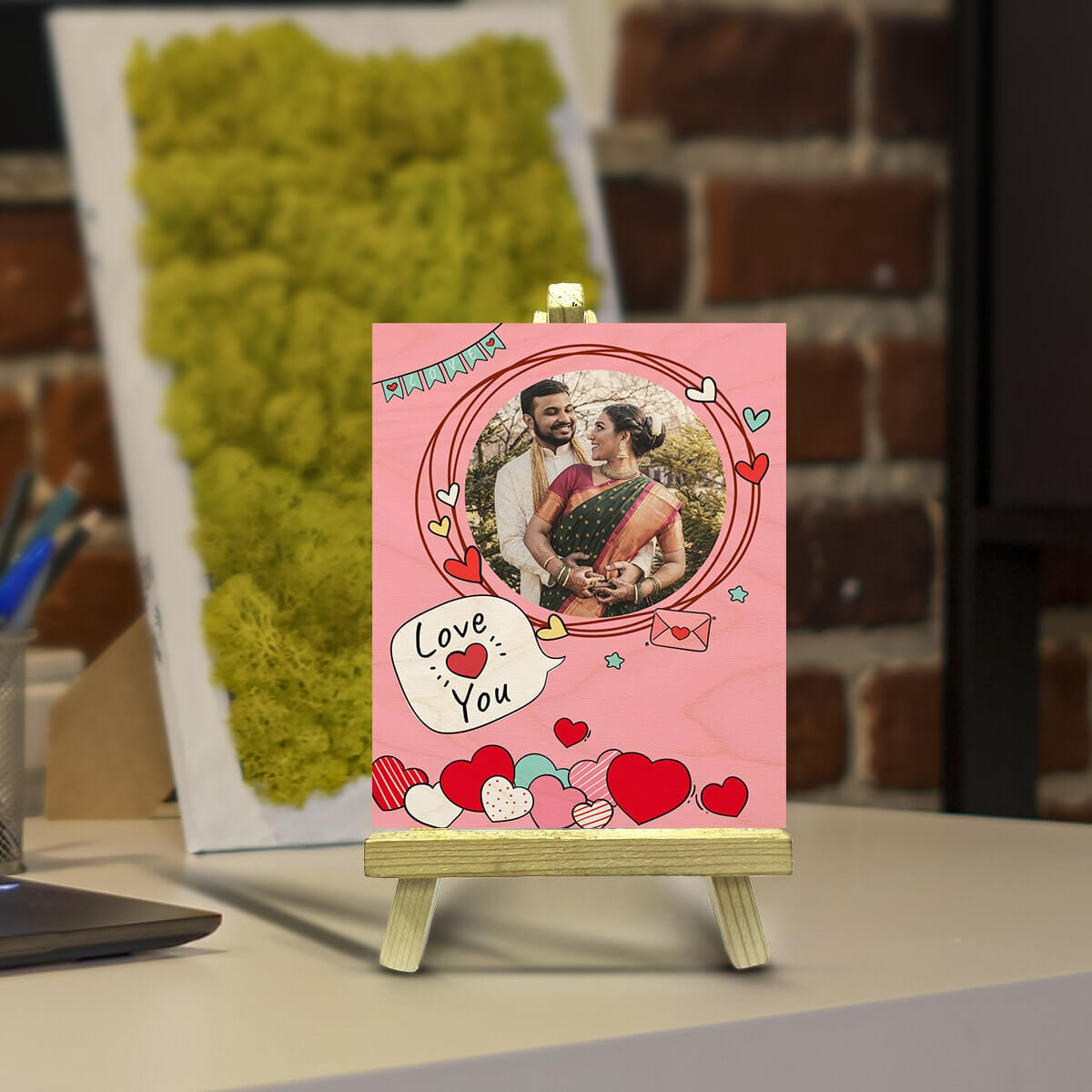 Valentine Photo Print with Stand in Wood and Personalized Picture - Sblossom