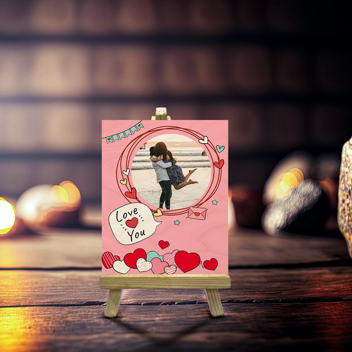Valentine Photo Print with Stand in Wood and Personalized Picture - Sblossom