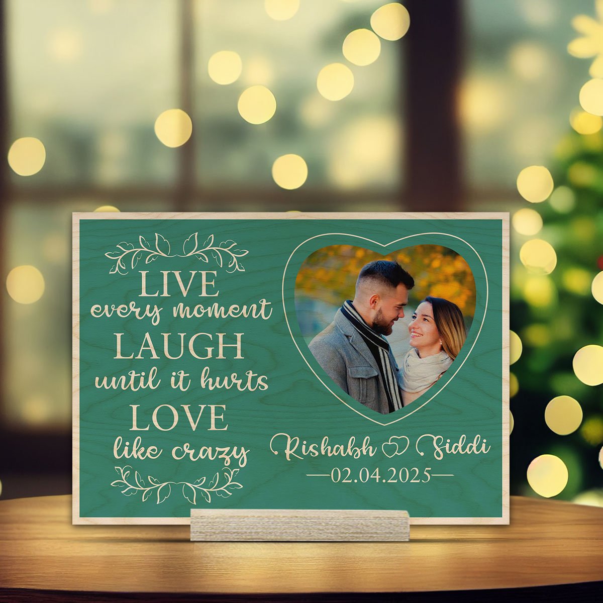 Valentine Photo Stand in Wood with Personalized Live Laugh Love - Sblossom