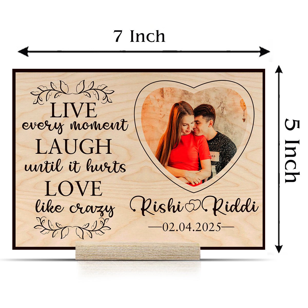 Valentine Photo Stand in Wood with Personalized Live Laugh Love - Sblossom