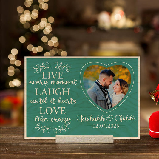 Valentine Photo Stand in Wood with Personalized Live Laugh Love - Sblossom