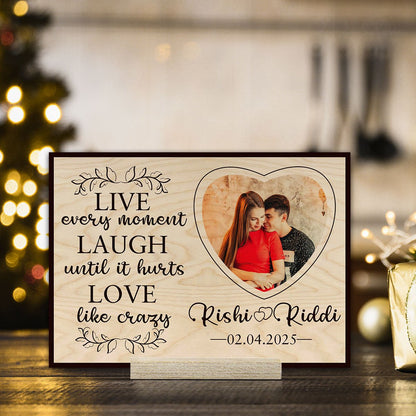Valentine Photo Stand in Wood with Personalized Live Laugh Love - Sblossom