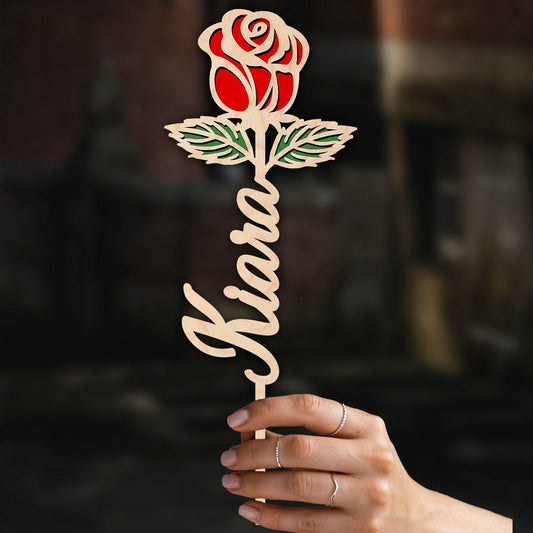 Valentine Wooden Rose with Personalized Laser Cut Name Design - Sblossom