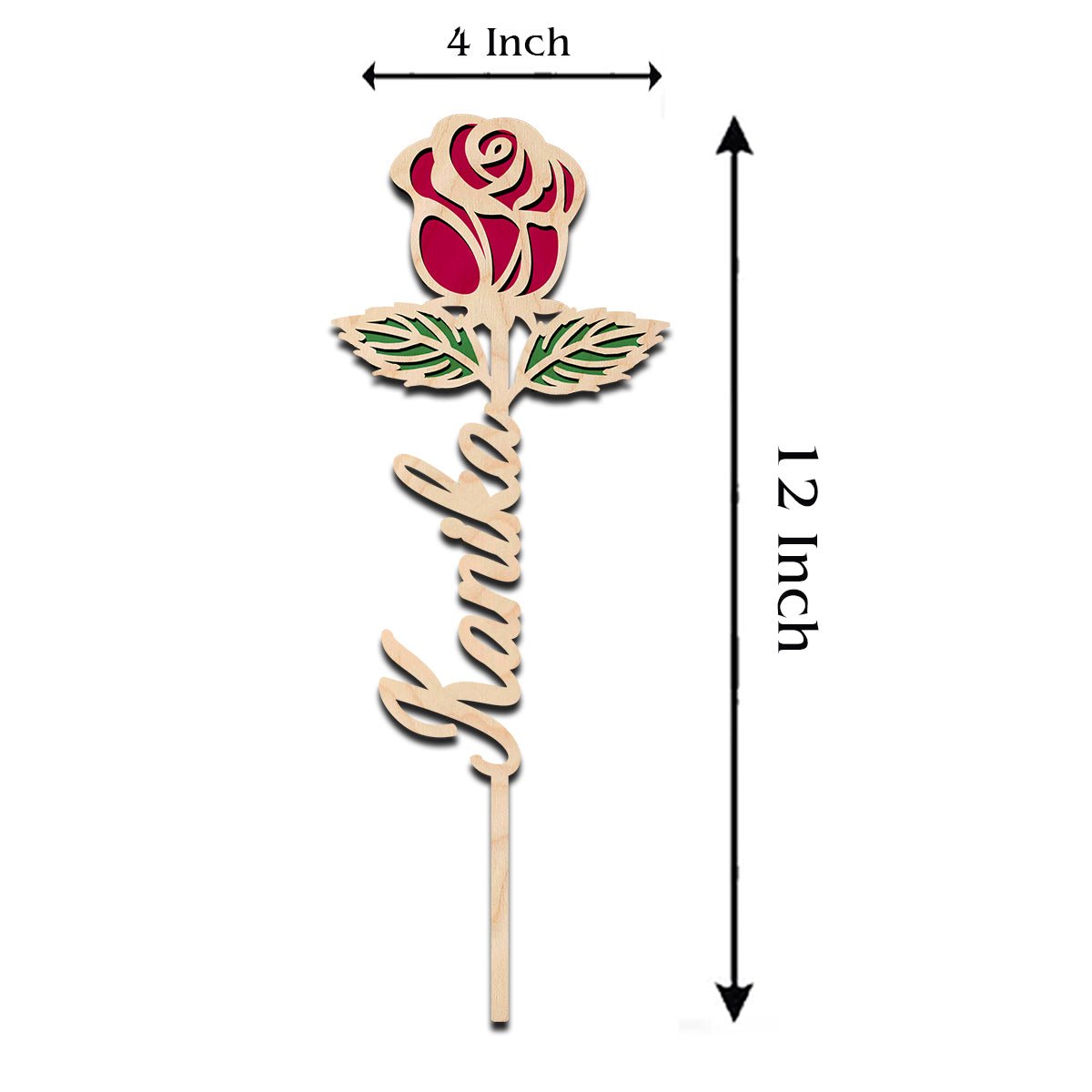 Valentine Wooden Rose with Personalized Laser Cut Name Design - Sblossom