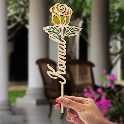 Valentine Wooden Rose with Personalized Laser Cut Name Design - Sblossom