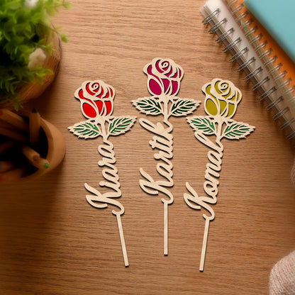 Valentine Wooden Rose with Personalized Laser Cut Name Design - Sblossom