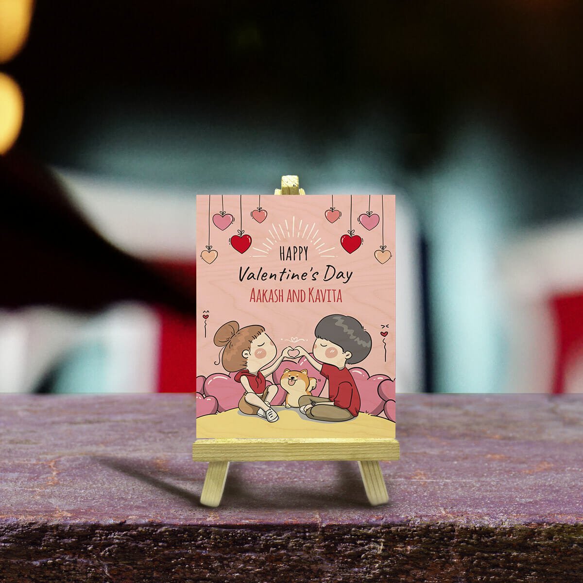 Valentines Day Photo Frame in Wood with Personalized Couple Design - Sblossom
