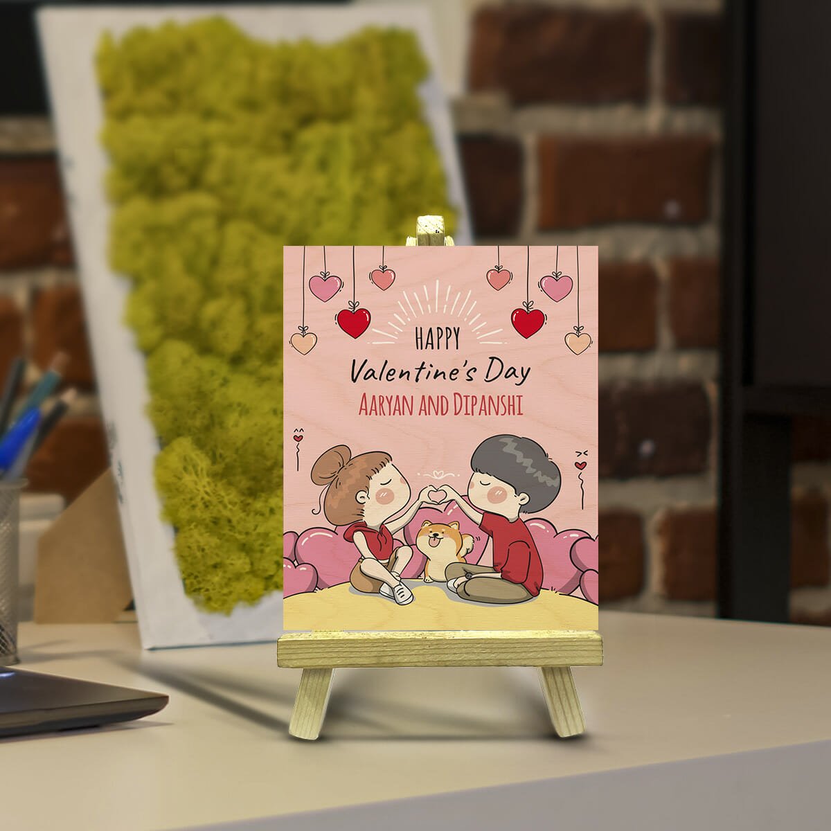 Valentines Day Photo Frame in Wood with Personalized Couple Design - Sblossom