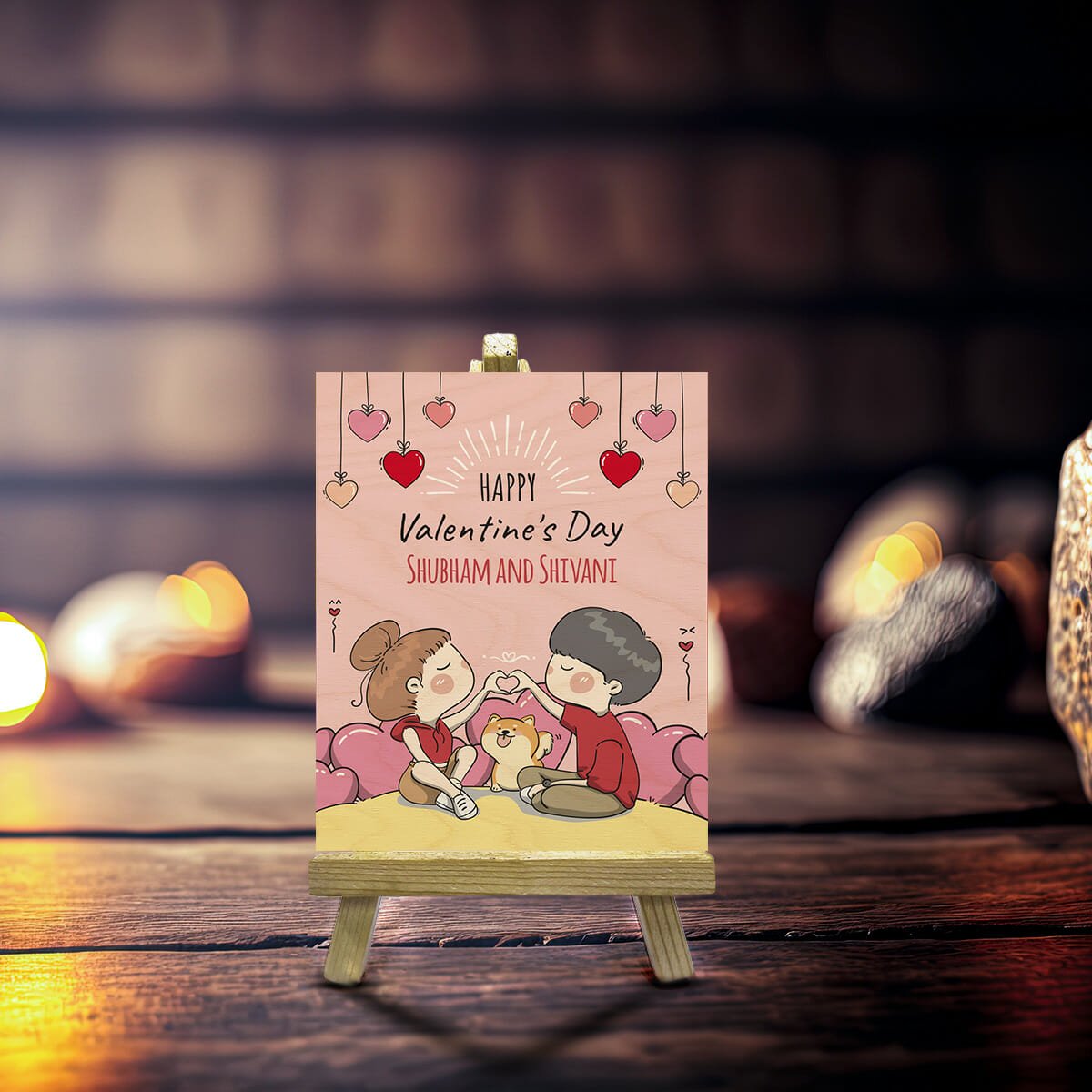 Valentines Day Photo Frame in Wood with Personalized Couple Design - Sblossom
