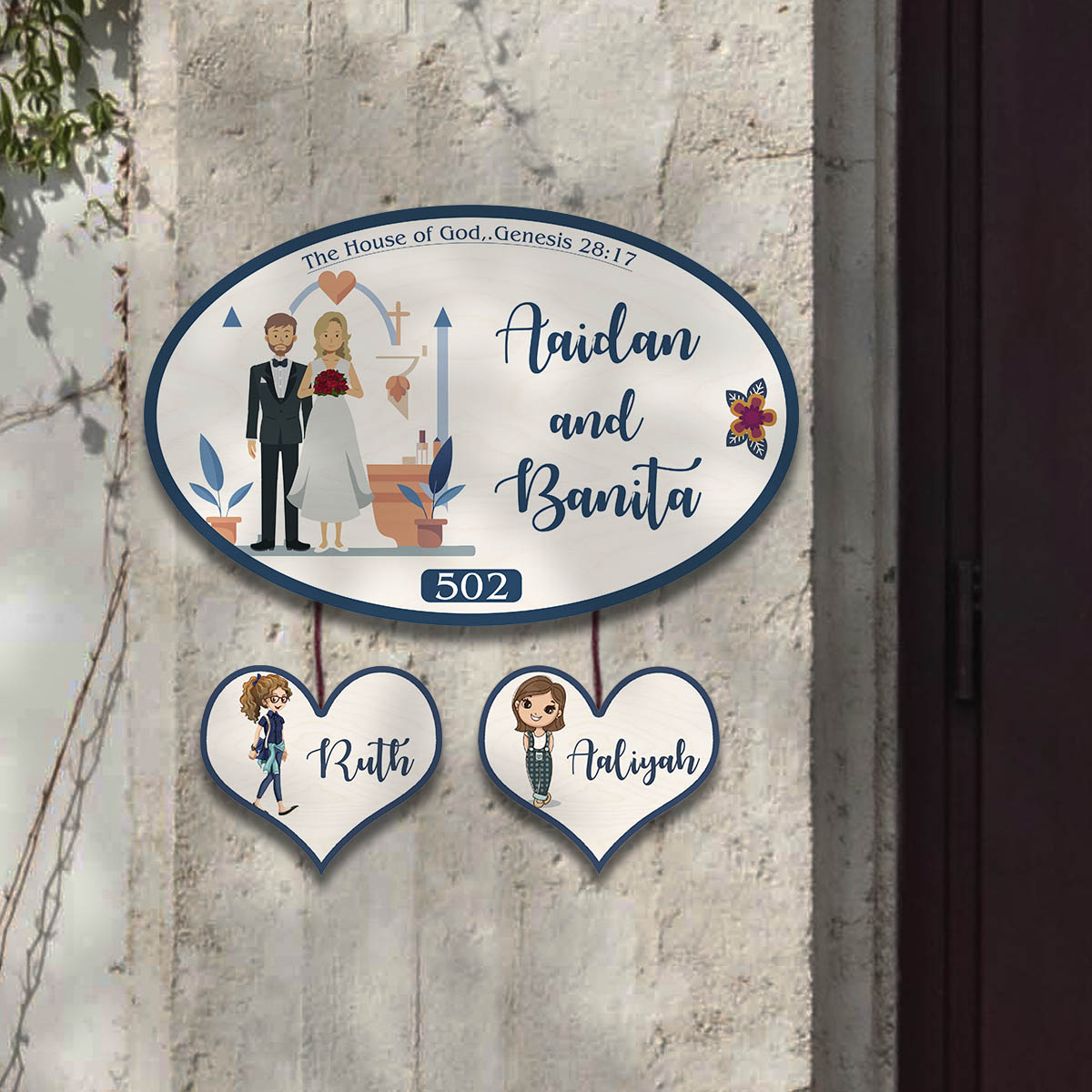 Verse-Arch Christian Couple Name Plate Design for Home - Sblossom