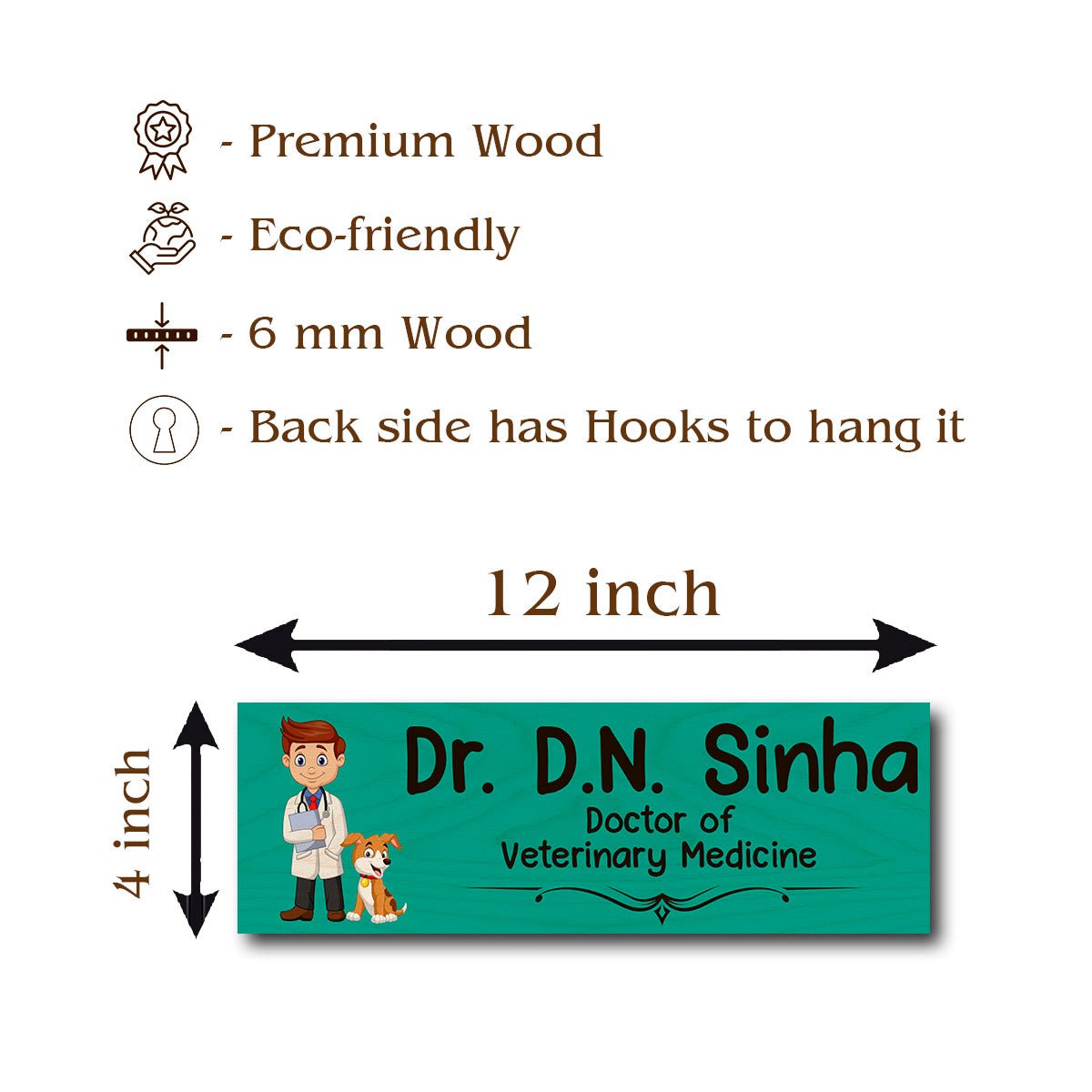 Veterinary Doctor Name Board for Clinic – Wood - Sblossom