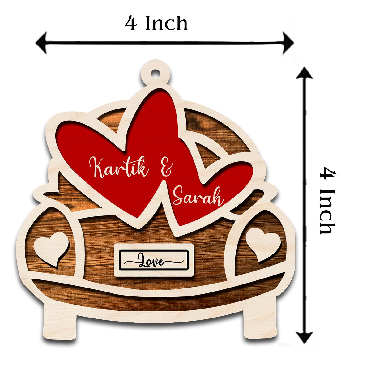 Vintage Car Couple Magnet in Wood with Names and Hearts Design - Sblossom