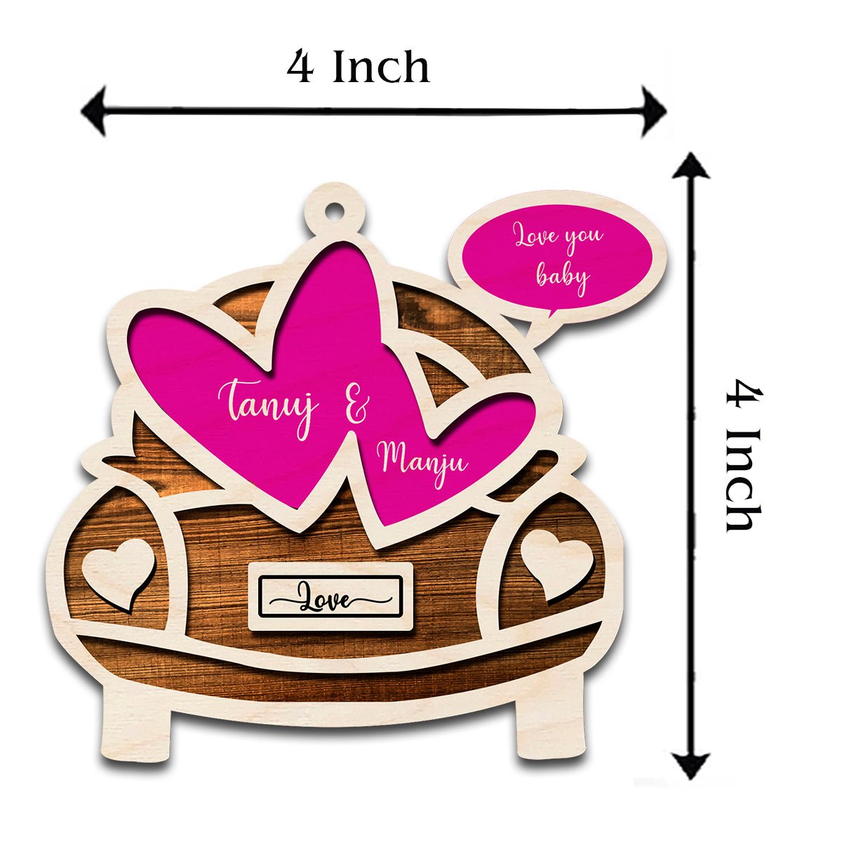 Vintage Car Couple Magnet in Wood with Names and Hearts Design - Sblossom