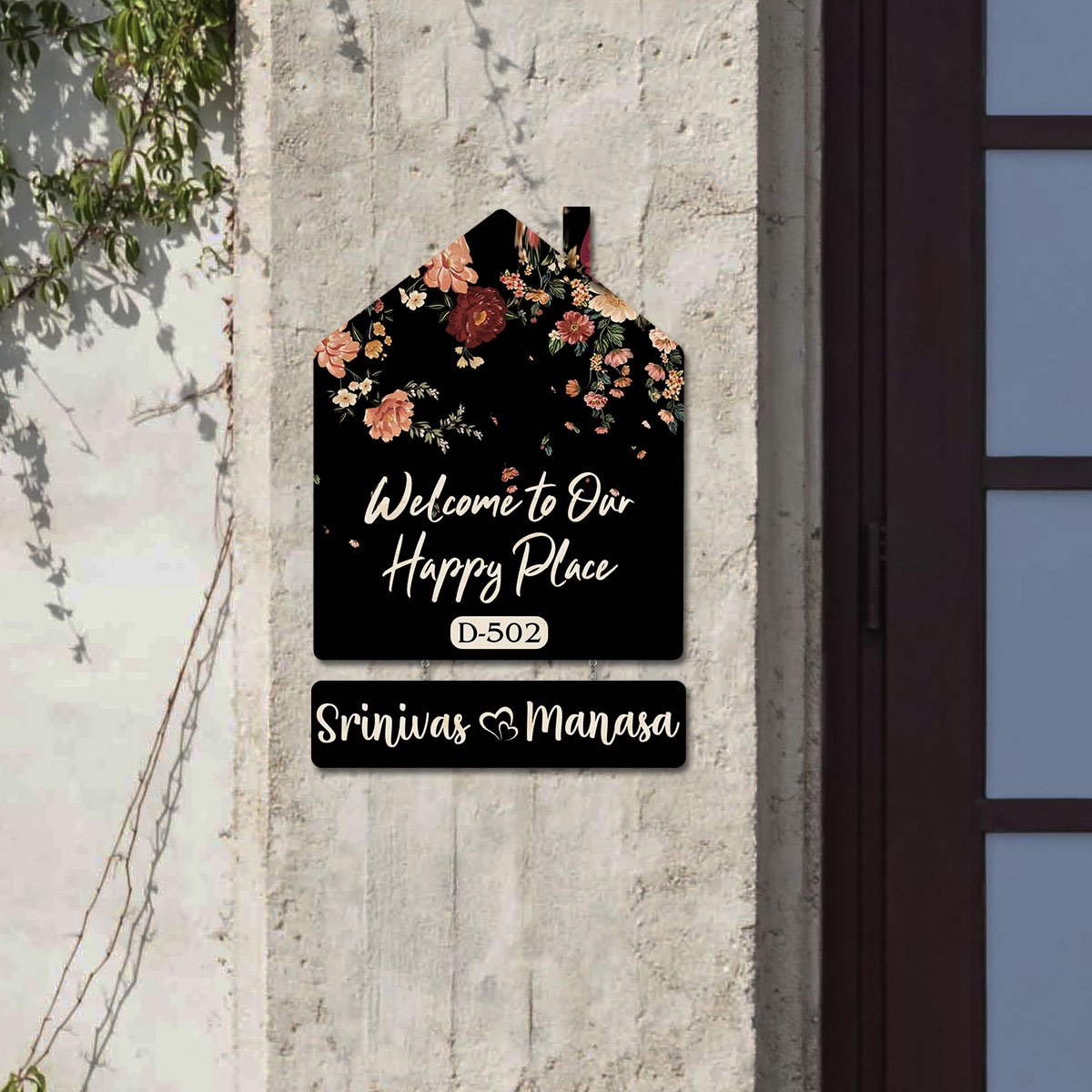 Vintage Name Plate for Home – Floral Hut Hanging Set - Sblossom