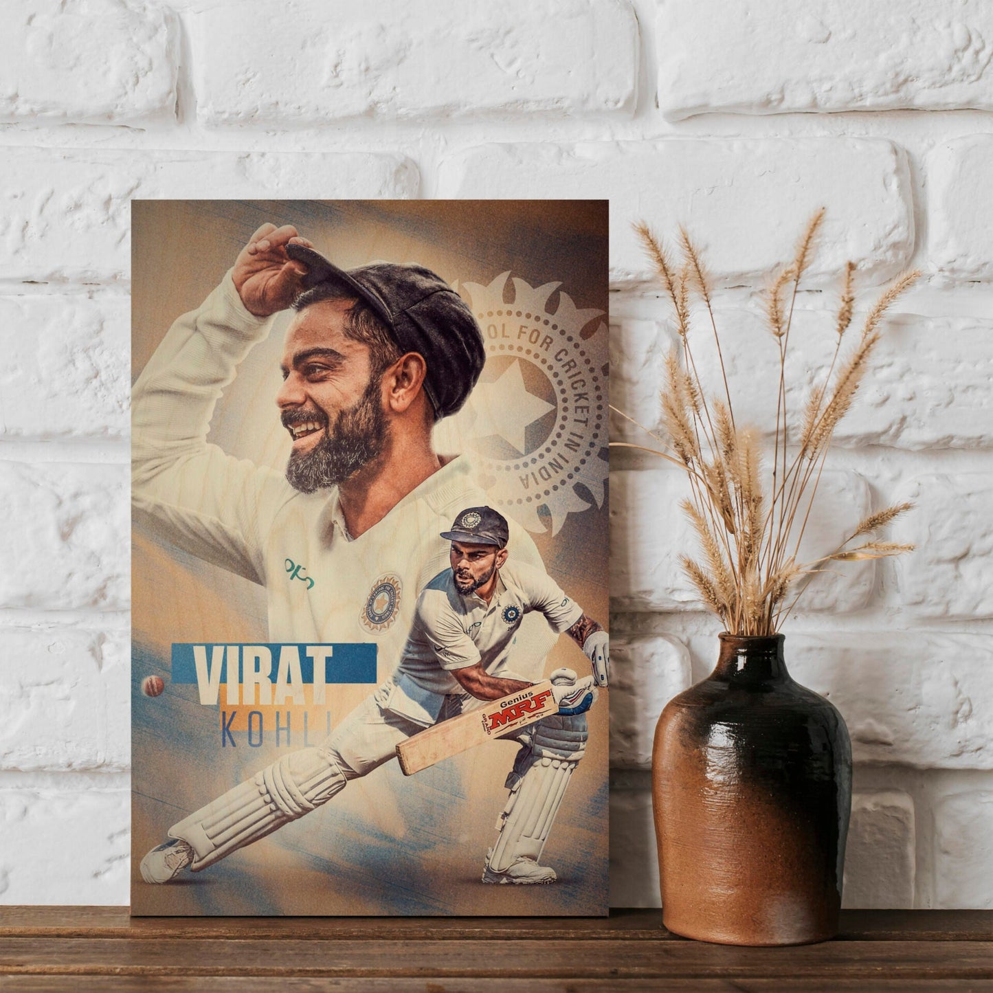 Virat Kohli Wood Print with Vintage Cricket Fan Design - Sblossom