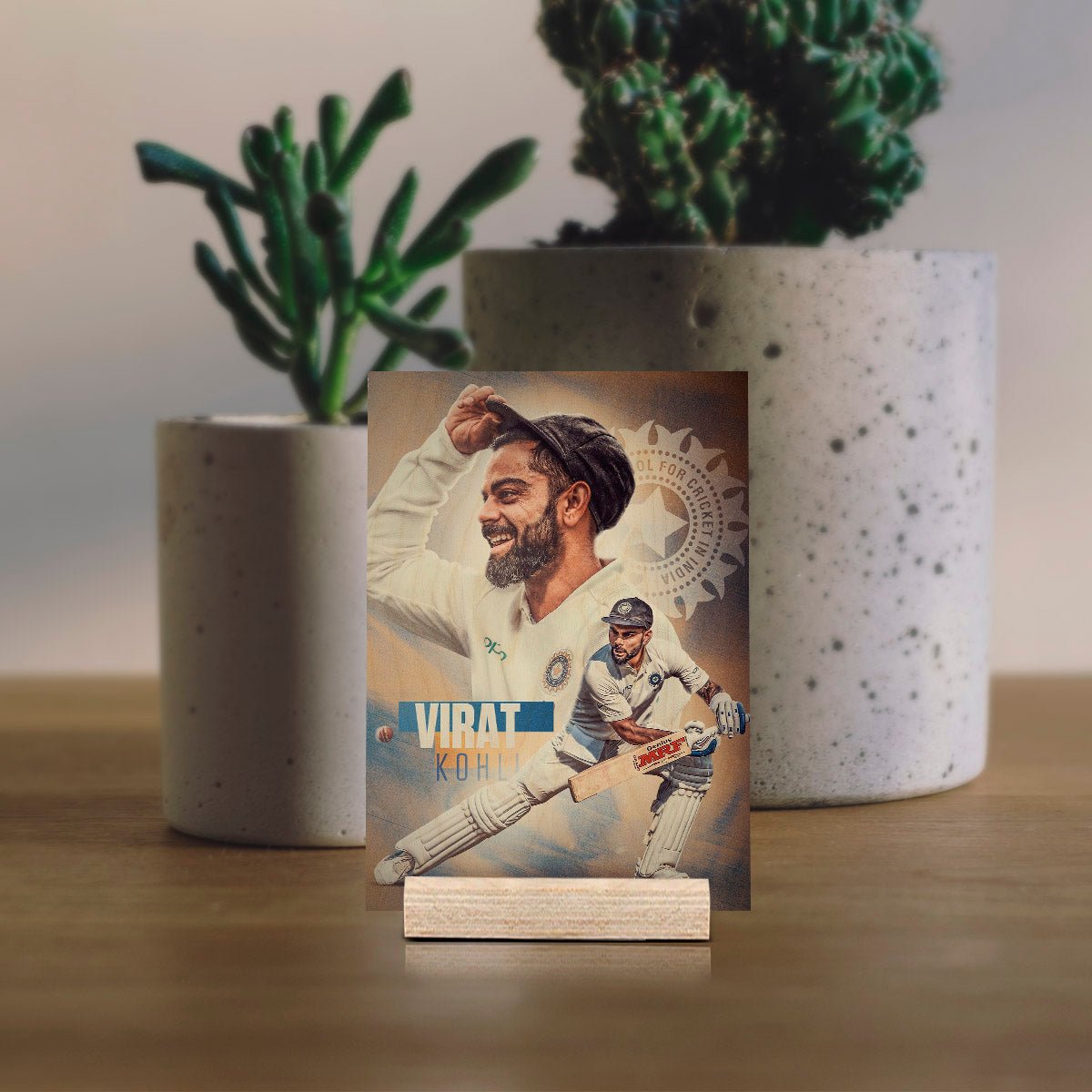 Virat Kohli Wood Print with Vintage Cricket Fan Design - Sblossom