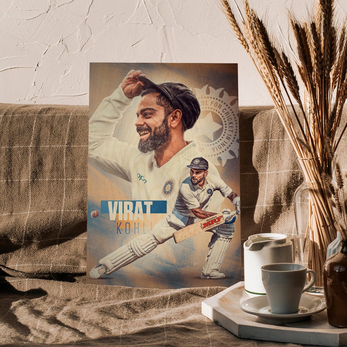 Virat Kohli Wood Print with Vintage Cricket Fan Design - Sblossom