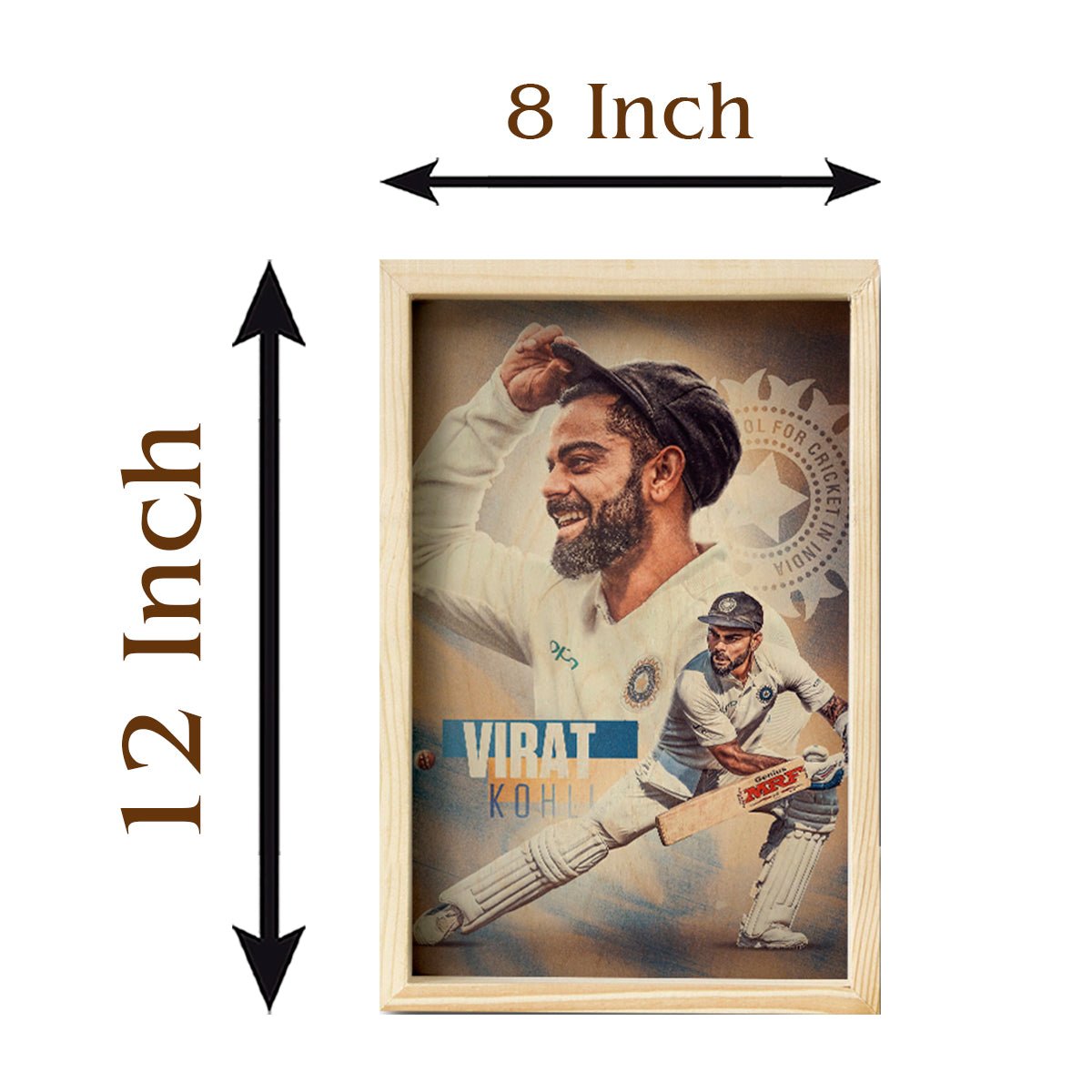 Virat Kohli Wooden Frame Wall Art with Vintage Cricket Portrait - Sblossom