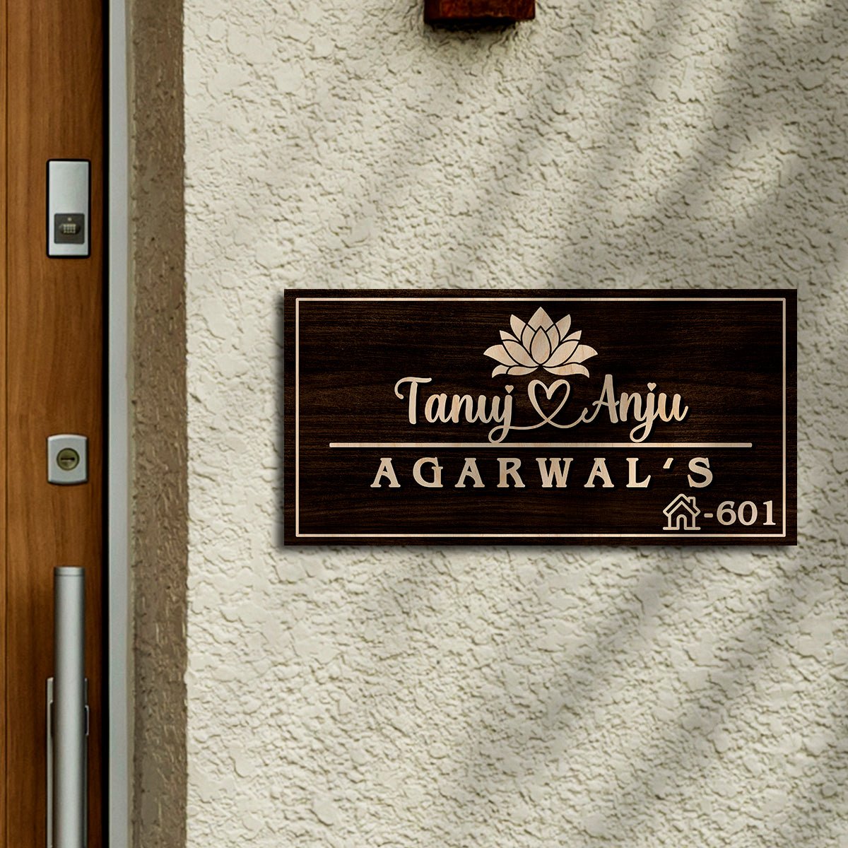 Wall Mounted Name Plates – Walnut Lotus Couple in 3D - Sblossom