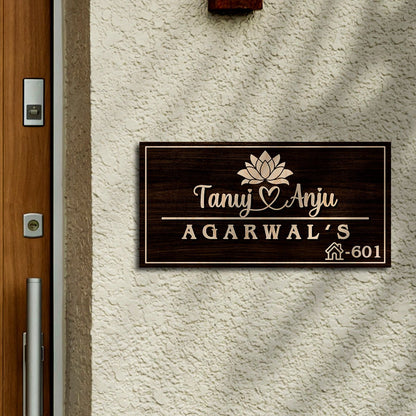 Wall Mounted Name Plates – Walnut Lotus Couple in 3D - Sblossom