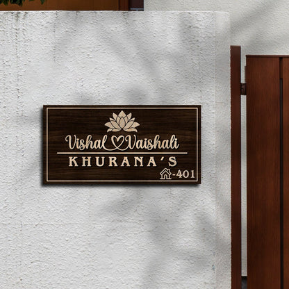 Wall Mounted Name Plates – Walnut Lotus Couple in 3D - Sblossom