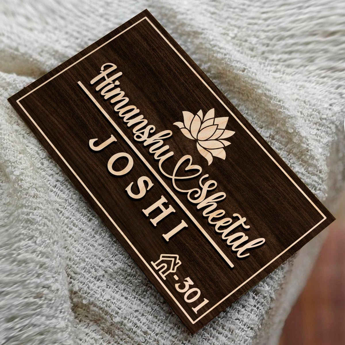 Wall Mounted Name Plates – Walnut Lotus Couple in 3D - Sblossom