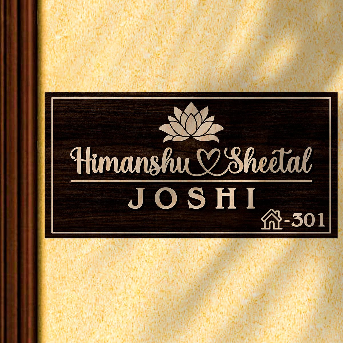 Wall Mounted Name Plates – Walnut Lotus Couple in 3D - Sblossom