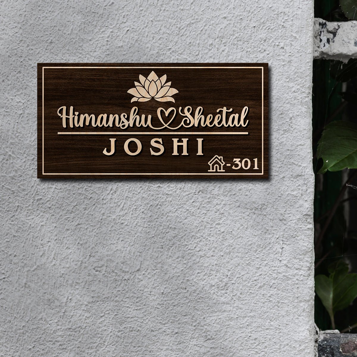Wall Mounted Name Plates – Walnut Lotus Couple in 3D - Sblossom