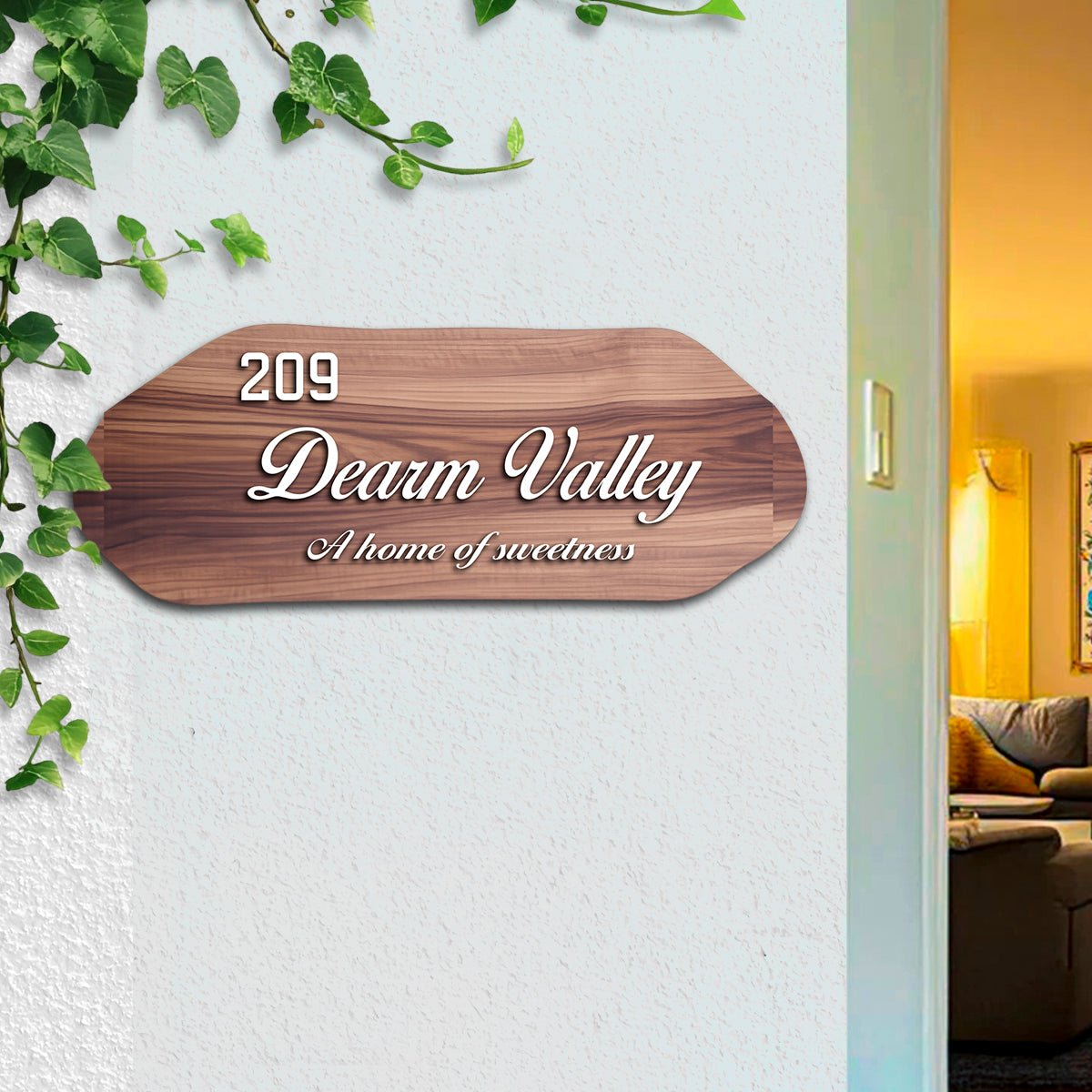 Walnut-Finish Main Name Plate Design for Front Door - Sblossom
