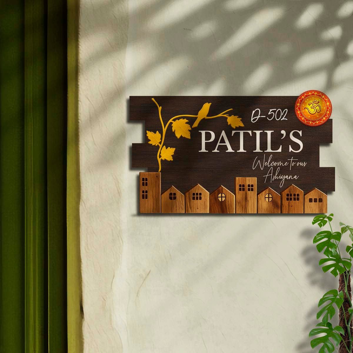 Walnut Wooden House Name Plate Design for Door - Sblossom