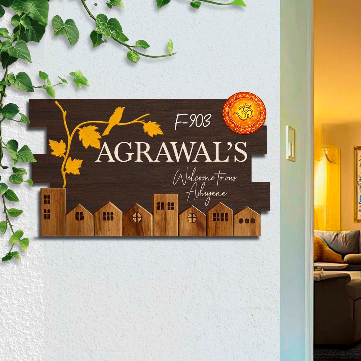 Walnut Wooden House Name Plate Design for Door - Sblossom