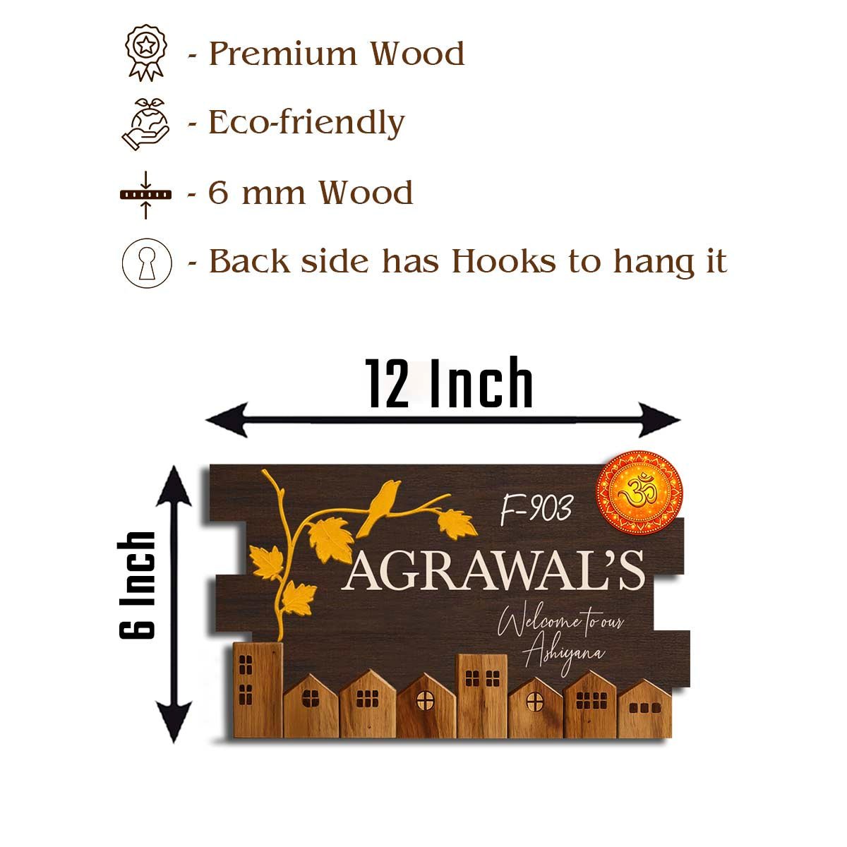 Walnut Wooden House Name Plate Design for Door - Sblossom