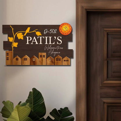 Walnut Wooden House Name Plate Design for Door - Sblossom