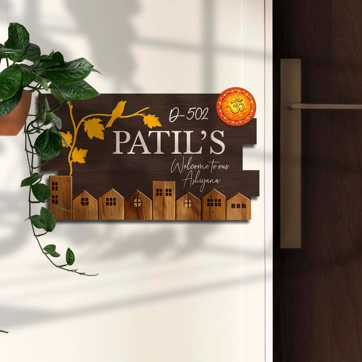 Walnut Wooden House Name Plate Design for Door - Sblossom