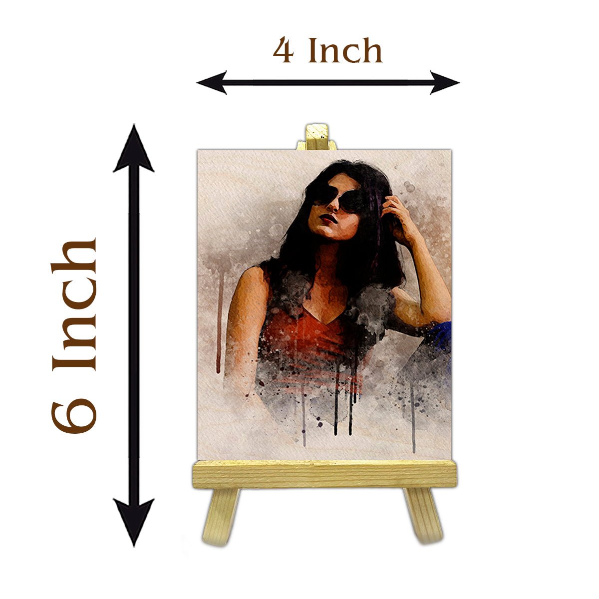Watercolor Portrait Wood Print with Easel Stand and Custom Art - Sblossom