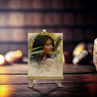 Watercolor Portrait Wood Print with Easel Stand and Custom Art - Sblossom