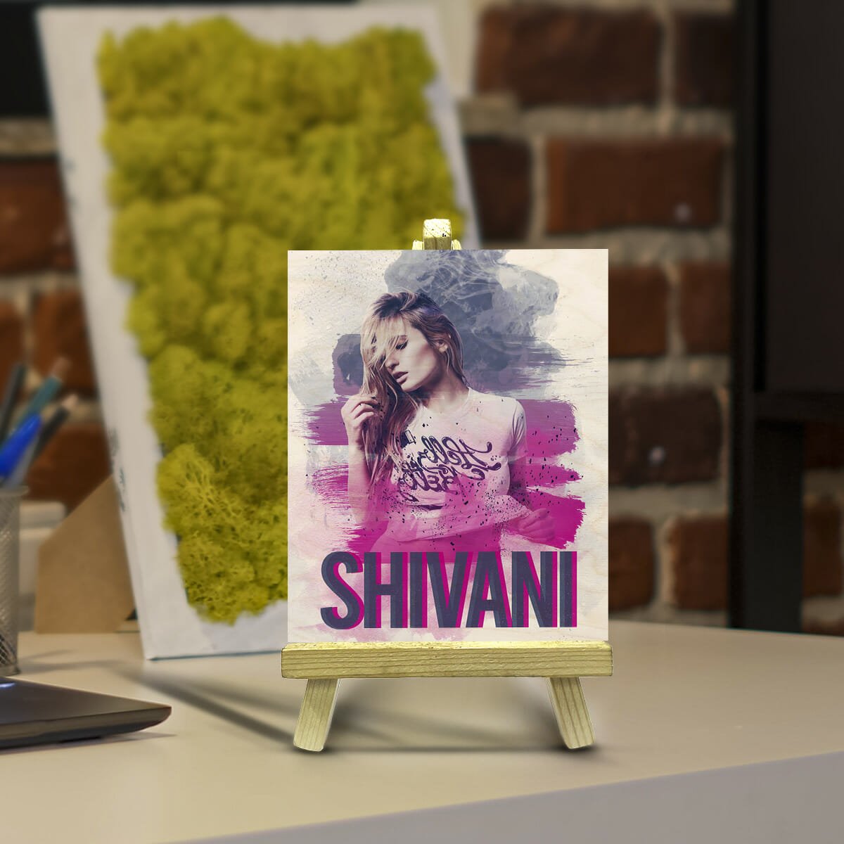 Watercolor Wood Print with Stand and Personalized Photo Art Design - Sblossom