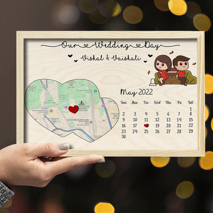 Wedding Day Map Frame in Wood with Personalized Location Design - Sblossom