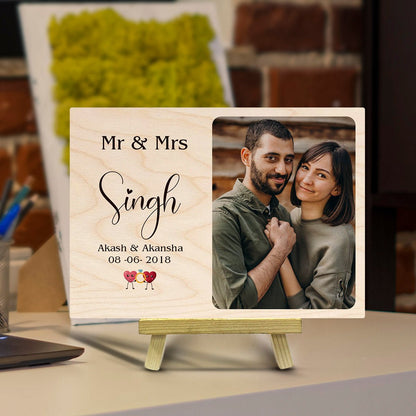 Wedding Plaque in Wood with Personalized Mr and Mrs Names Design - Sblossom