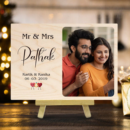 Wedding Plaque in Wood with Personalized Mr and Mrs Names Design - Sblossom